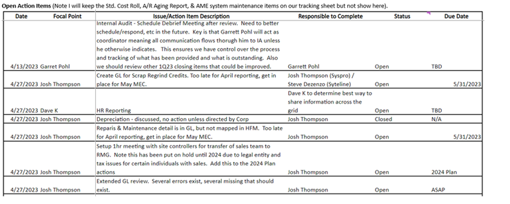 Action Items Example
