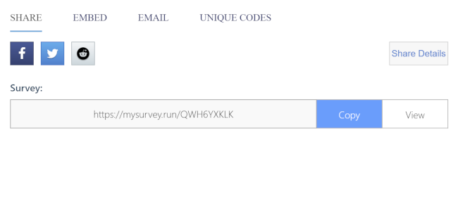 Share tab of Survey Maker