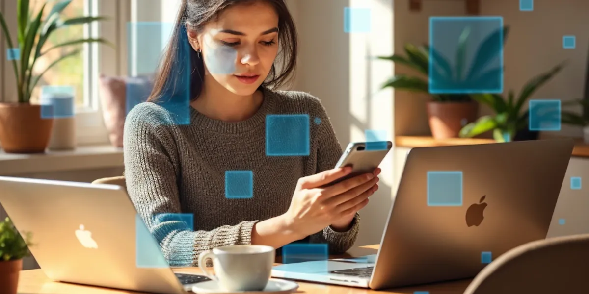People engaging with a brand awareness survey on various devices