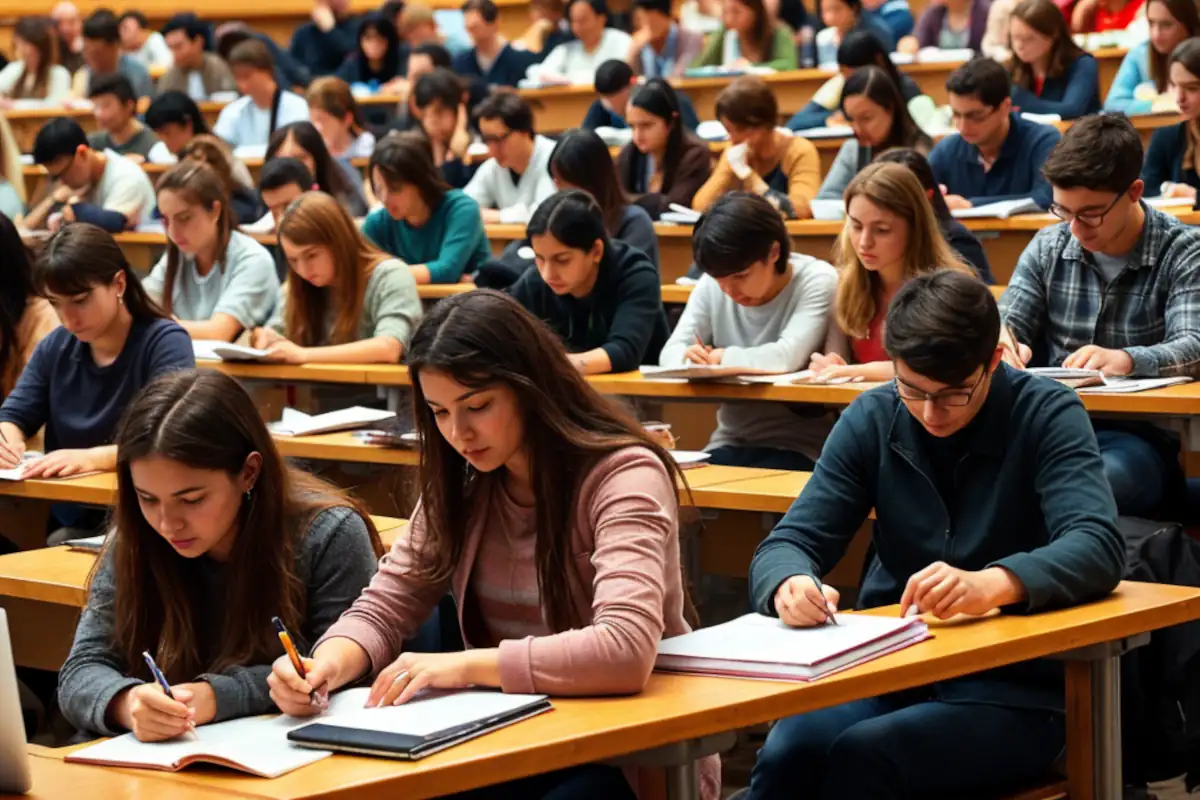 Students taking a course in a lecture theatre