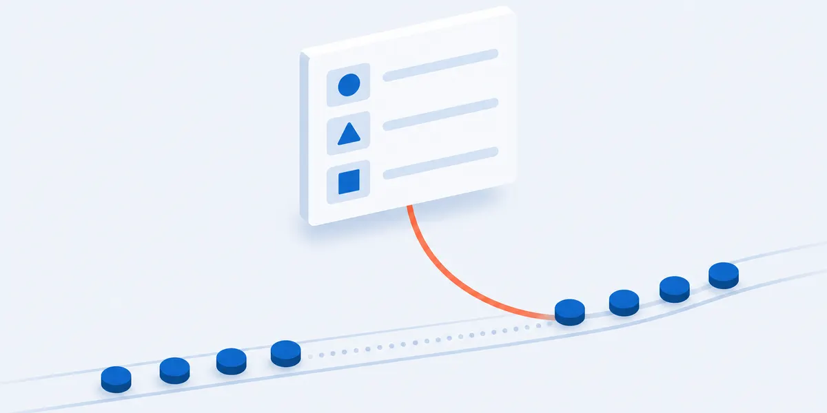 Diagram of a donor survey as an intervention: a survey card sends a curved orange line down into a row of small blue tokens travelling along a track, lifting the last four of them above the faint dotted line that marks the path they had been on