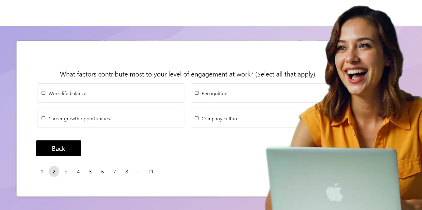 Lady answering the second question of an employee engagement survey