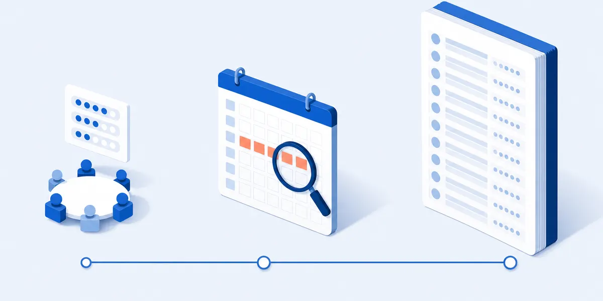 Three moments for meeting feedback: a short survey at the end of one meeting, a quarterly review of a repeating calendar slot, and one large annual organisation-wide survey