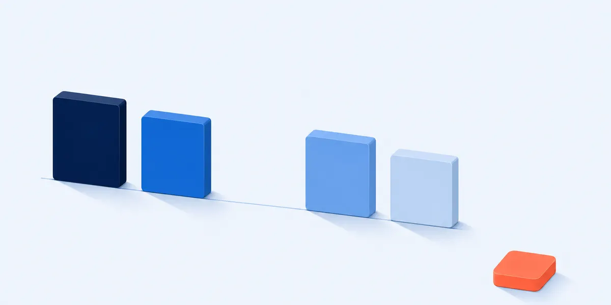 A student satisfaction survey answer scale drawn as four blocks on one baseline with an empty gap where a middle point would be, and one separate block sitting apart from the row